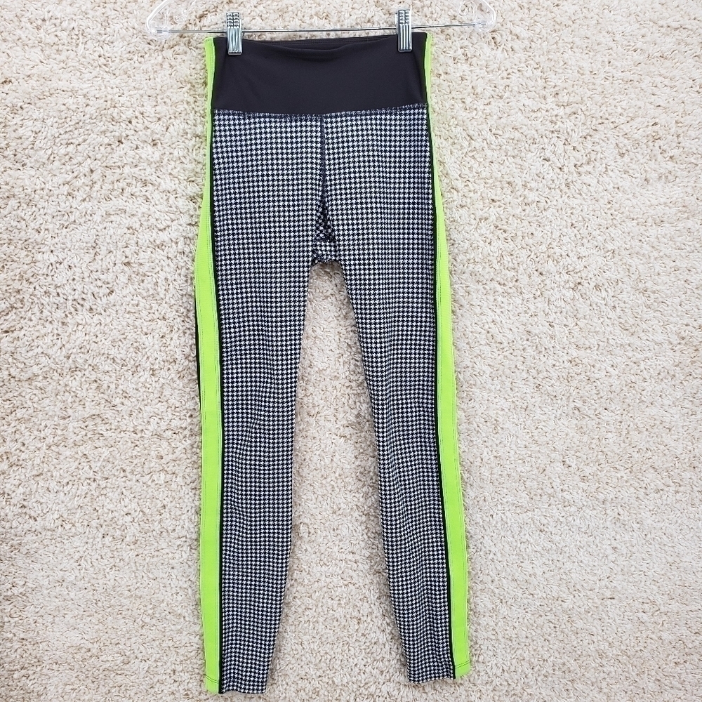 𝅺NYLORA women US XS Ardwell leggings black white houndstooth green stripe - Picture 3 of 11